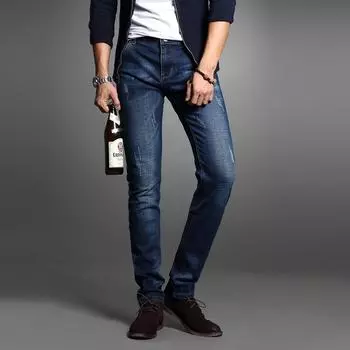 Мужские эластичные джинсы, простые и элегантные, модные мужские маленькие прямые повседневные брюки, модные корейские мужские брюки 28