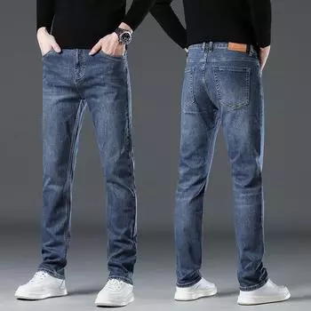 Мужские эластичные джинсы прямого кроя из денима - повседневные, свободного кроя для весны и лета 30 синий