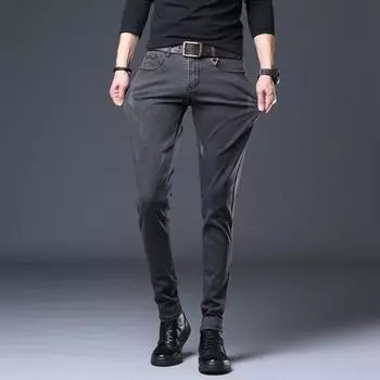 Мужские эластичные джинсы с потертыми нашивками, весенние новые обычные облегающие повседневные мужские брюки для похудения 28 серый
