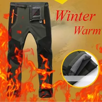 Мужские эластичные флисовые зимние теплые брюки Softshell для треккинга, скалолазания, пешего туризма, кемпинга, рыбалки, спортивные тренировочные брюки большого размера S армия зеленый
