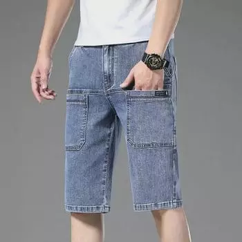 Мужские эластичные модные джинсы свободного кроя Four Seasons - шесть карманов, дышащие, средней длины, на осень, повседневная одежда 28 (2.1 ft) 50 kg