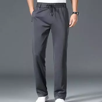 Мужские эластичные повседневные брюки с карманами и шнурком, однотонные быстросохнущие брюки, прямые брюки полной длины XL темно-серого