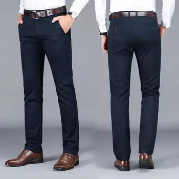 Мужские эластичные повседневные брюки в клетку с принтом, деловые свободные брюки прямого кроя среднего возраста, мужские весенне-осенние обычные длинные брюки 42