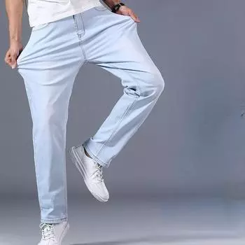 Мужские эластичные прямые джинсы, классические синие деловые повседневные свободные джинсовые брюки большого размера, брендовые брюки 38 29 синий