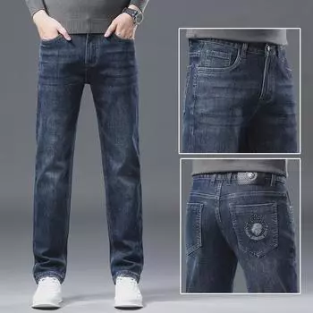 Мужские эластичные прямые джинсы с вышивкой — не боятся морщин, модные на весну и осень, универсальные брюки высокого качества 36 (29 inches) 180 lbs