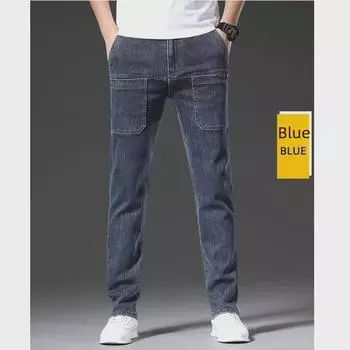 Мужские эластичные рабочие брюки из денима с несколькими карманами - повседневный осенний стиль 31