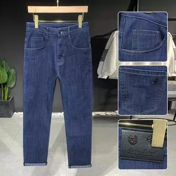 Мужские эластичные свободные джинсы прямого кроя, мужские деловые брюки обычного весны и осени, мужские универсальные повседневные мужские брюки. 38