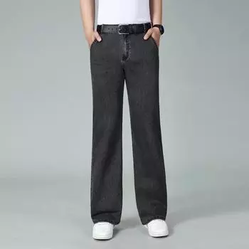 Мужские эластичные свободные расклешенные брюки средней посадки, мужские повседневные прямые серые джинсы большого размера 29 серый