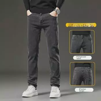 Мужские эластичные удобные прямые джинсы весна-осень — модный, повседневный, универсальный стиль 28 (21 inches) 100 lbs