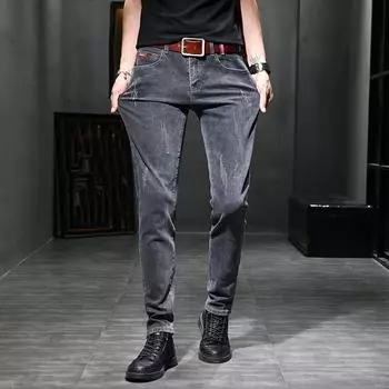 Мужские эластичные узкие джинсы, повседневные брюки с короткими штанинами 36