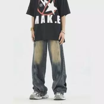 Мужские американские ретро-джинсы с широкими штанинами: Свободный крой, в уличном стиле, прямые брюки с драпировкой Triple Extra Large чёрный