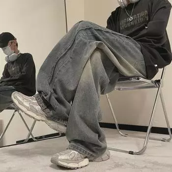 Мужские американские ретро-джинсы - весна/осень 2024 года, модные свободные широкие брюки 2XL синий