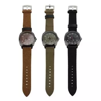 Мужские аналоговые часы с кожаным ремешком из искусственной кожи, винтажные ультратонкие кварцевые наручные часы с большим циферблатом и минеральным стеклом для I Brown