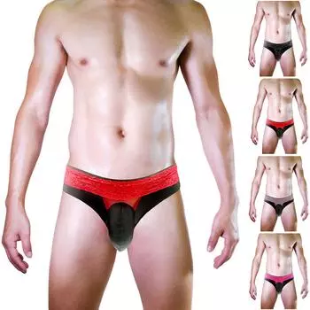Мужские эротические трусики с низкой талией, кружевные стринги с цветными блоками, футболки из ледяного шелка One Size