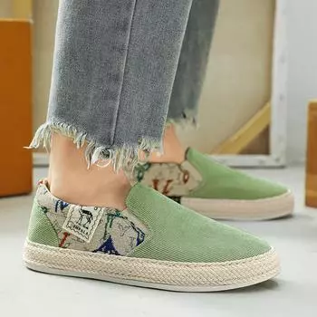 Мужские эспадрильи без шнуровки, тканые вельветовые рыбацкие туфли, повседневные лоферы, прогулочные туфли-лодочки 39 чёрный