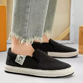 Мужские эспадрильи, тканые рыбацкие туфли без шнуровки, повседневные лоферы, прогулочные туфли-лодочки 39 бежевый