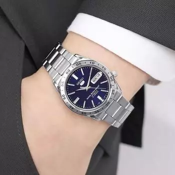 Мужские автоматические часы Seiko 5 с металлической пластиной синего цвета