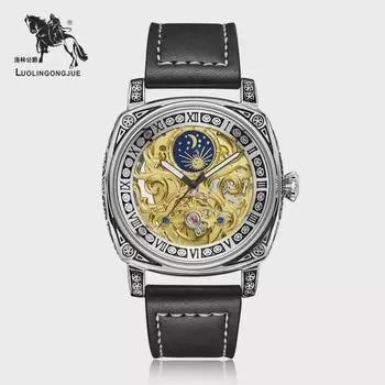 Мужские автоматические механические часы Duke of Lorraine 8838 с полым механизмом и дизайном солнца, луны и звезд