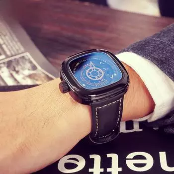 Мужские автоматические механические часы с квадратным циферблатом – полые, модные любимые часы Douyin