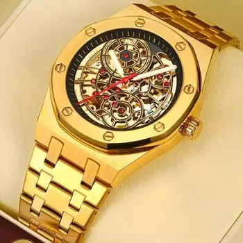 Мужские автоматические механические часы с неровным ажурным рубиновым циферблатом, водонепроницаемые, светящиеся, модные, роскошные, деловые часы чёрный