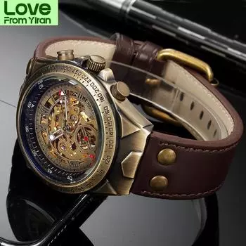 Мужские автоматические механические часы в стиле ретро, скелетон, стимпанк, ремешок из натуральной кожи, мужские наручные часы с автоподзаводом, мужские Reloj