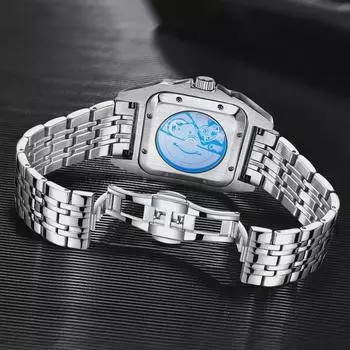 Мужские автоматические водонепроницаемые механические часы Santos с большим циферблатом и дизайном в виде полых полос