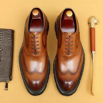 Мужские эксклюзивные VIP-туфли из натуральной кожи, визуально увеличивающие рост, в стиле броги 37 коричневый