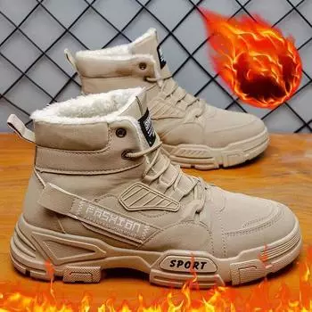 Мужские бархатные хлопковые ботинки Теплые высокие хлопковые ботинки Рабочие ботинки Модные зимние ботинки Грязенепроницаемые и водонепроницаемые ботинки Ретро мужские ботинки 39 чёрный