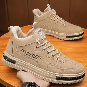 Мужские бархатные хлопковые ботинки Теплые высокие хлопковые ботинки Рабочие ботинки Модные зимние ботинки Грязенепроницаемые и водонепроницаемые ботинки Ретро мужские ботинки 39 чёрный