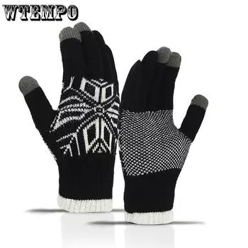 Мужские бархатные толстые перчатки, перчатки для велоспорта, перчатки для активного отдыха, перчатки для бега и сенсорных экранов, трикотажные перчатки One size чёрный