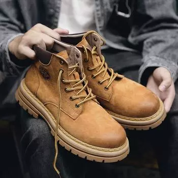 Мужские бархатные высокие ботинки Martin: Желтые зимние рабочие и снегоступы из натуральной кожи, хлопковая обувь для пар. 40