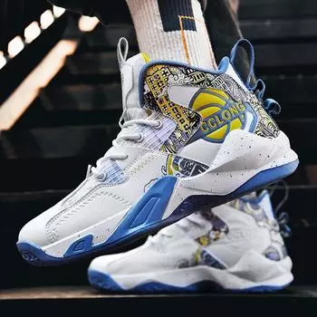 Мужские баскетбольные кроссовки для мальчиков с высоким верхом, спортивная обувь для соревнований, повседневные кроссовки для бега, розничная торговля 35