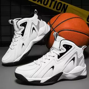 Мужские баскетбольные кроссовки. Новые баскетбольные кроссовки осенью и зимой. Мужская обувь. Высокие туфли большого размера. Спортивная обувь из кожи из суперволокна. 39 белый