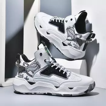 Мужские баскетбольные кроссовки с высоким верхом, удобные амортизирующие кроссовки для студентов, кожаные нескользящие кроссовки для занятий спортом на открытом воздухе 36