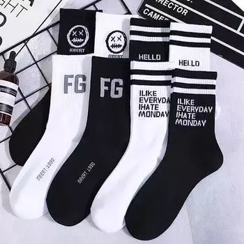 Мужские баскетбольные носки Zhuji, модные, черно-белые, средней длины — впитывающие пот, дышащие, осень/зима. One Size