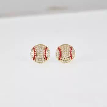 Мужские бейсбольные серьги из серебра 925 пробы с круглым цирконием и позолотой золотой