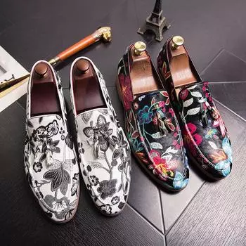 Мужские бельгийские лоферы с кисточками, платье с цветочным принтом, свадебные туфли с кончиками крыльев, стильные кожаные блейзеры для выпускного, танцевальная обувь для мужчин EU:38 белый