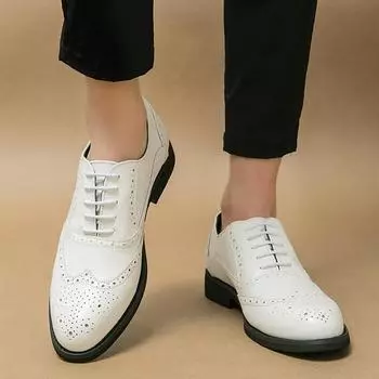 Мужские белые броги дерби формальные деловые кожаные туфли мужские ретро черные смокинг свадебные классические туфли больших размеров EU: 38 чёрный