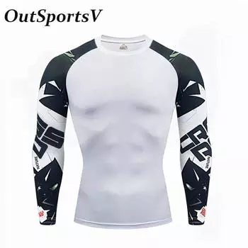 Мужские белые быстросохнущие эластичные футболки с длинным рукавом, толстовки, обтягивающие, обтягивающие, фитнес-одежда, топы для тренировок, блузки, спортивные футболки для бега и спортзала S