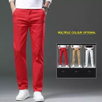 Мужские белые джинсы-стрейч с шестью карманами, мужские весенне-летние трендовые прямые узкие цветные брюки с множеством карманов 28 белый