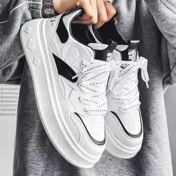 Мужские белые кожаные кроссовки весна-лето 2025 года — модная, универсальная, повседневная спортивная обувь для подростков 41