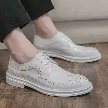 Мужские белые кожаные туфли-броги, большие размеры 38-46, идеально подходят для свадьбы, жениха или официального наряда шафера. 38 чёрный