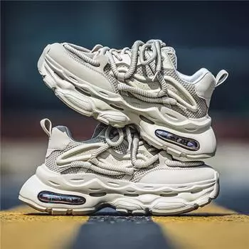 Мужские белые кроссовки, модная обувь для мужчин, мужские кроссовки на платформе для ходьбы, панк-кроссовки на шнуровке для активного отдыха, мужские дышащие кроссовки для активного отдыха 41 серый