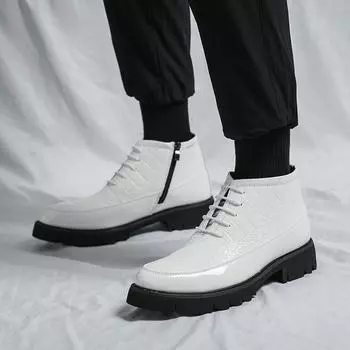 Мужские белые мотоциклетные ботинки Wingtip, вечерние, черные кожаные ботильоны, смокинг, свадебные пиджаки, туфли-седла EU:38 чёрный