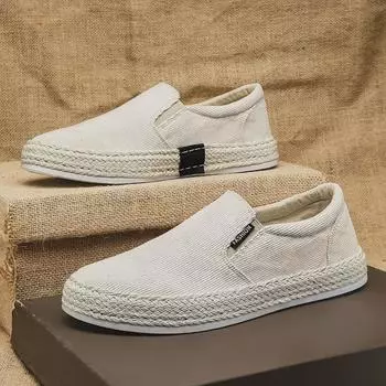 Мужские белые повседневные кроссовки Slip-On из парусины, весна 2024 г., дышащие, в стиле Old Beijing Size 39, Model AA9 чёрный