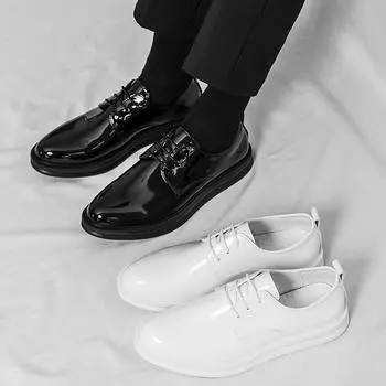 Мужские белые туфли дерби, деловые, лакированные, кожаные туфли, мужские, в стиле джентльмена, смокинг, свадебные, пиджаки, туфли-седла, контрастная строчка, большой размер EU: 38 чёрный