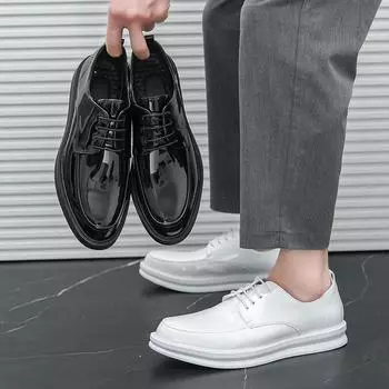 Мужские белые туфли дерби, деловые, лакированные, кожаные туфли, мужские, в стиле джентльмена, смокинги, свадебные, пиджаки, повседневные туфли, большой размер EU: 38 чёрный