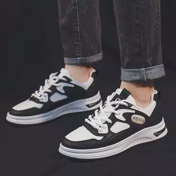 Мужские белые туфли из натуральной кожи с дышащей поверхностью, повседневные туфли для скейтбординга, весна и осень, новые студенческие туфли для лифта, дикие модные спортивные туфли 39 чёрный