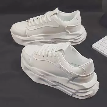 Мужские белые водонепроницаемые кожаные спортивные кроссовки, на толстой подошве, для повседневного бега, увеличивающие рост, с мягкой подошвой, модель WK05. Size 39 бежевый