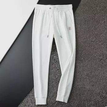 Мужские белые вышитые вафельные спортивные штаны с манжетами для бега — модная повседневная одежда на весну/осень 5XL (190-210 jin)